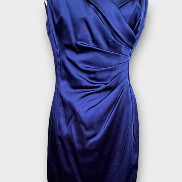 Tahari Women's Dress Tahari ASL Blue Satin Sleeveless Ruched Sheath Size 6P NWT - Picture 3 of 7